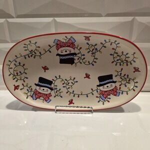 Temptations By Tara Oval Platter Winter Whimsy Mr. Bojingles Snowman
